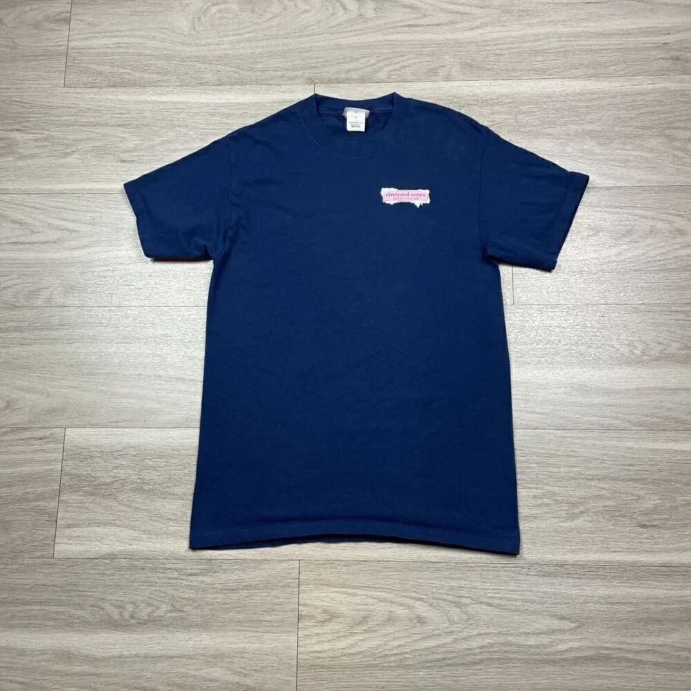 Vineyard Vines Shirt Mens Small Blue Happy Holidays Christmas Graphic